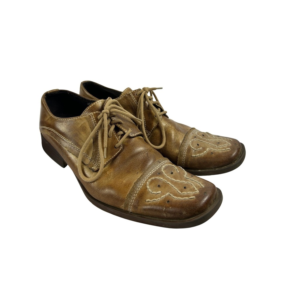 Kenneth Cole‎ Reaction Brown Leather Western Square Toe Oxfords Mens 9